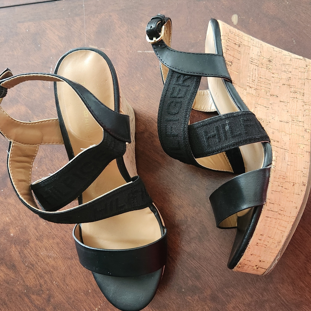 Tommy Hilfiger Black Wedge Sandals